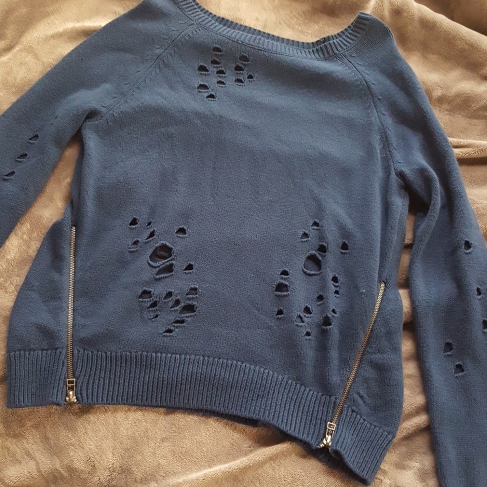 Dark navy blue distressed sweater medium
